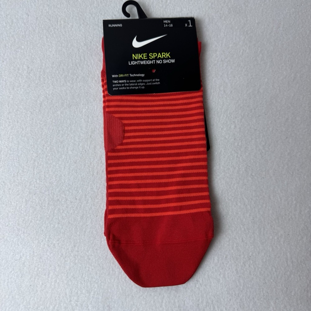 Nike Spark Lightweight No Show Running Socks Men's 14-16 Red Striped Dri-Fit